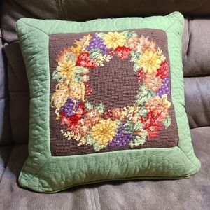 Floral Needlepoint Quilted Pillow